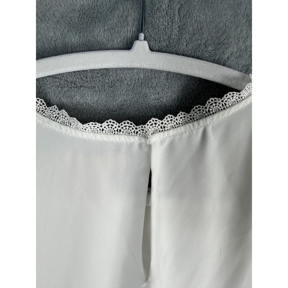 St. Tropez West Womens Large White Blouse Bell Sleeve Lace Trim Boho Top - Picture 12 of 13
